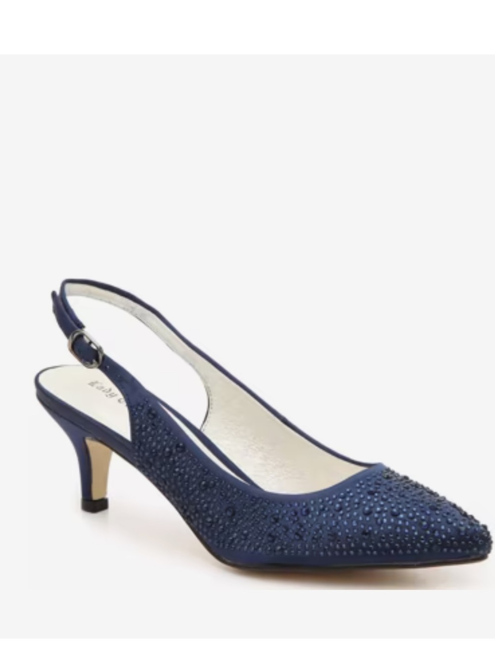 Lady Couture rhinestone slingback kitten heels in navy blue
